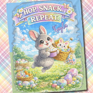 Personalized Easter Bunny Hop Snack Repeat Pastel Fleece Blanket