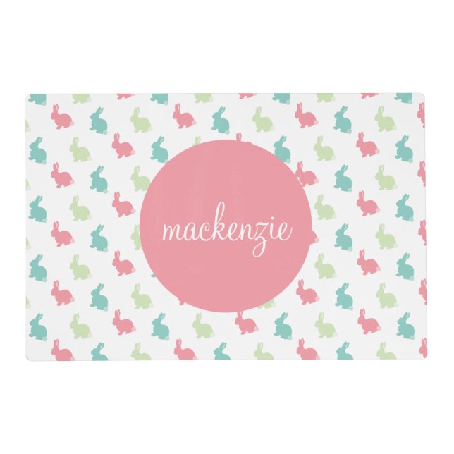 Personalized Easter Bunny Placemat Pink (Front)
