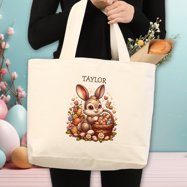 Personalized Easter Bunny Rabbit Large Tote Bag (Creator Uploaded)