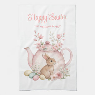 Personalized Easter Bunny Teapot Family  Kitchen Towel