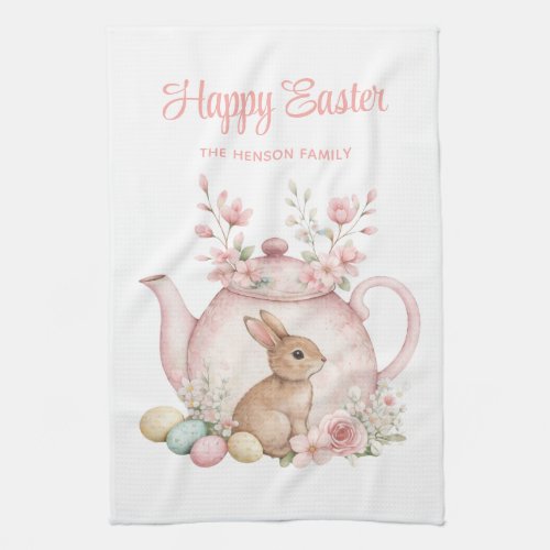 Personalized Easter Bunny Teapot Family  Kitchen Towel