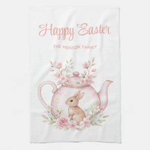 Personalized Easter Bunny Teapot Family Kitchen Towel