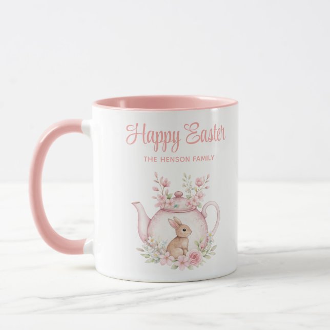 Personalized Easter Bunny Teapot Family  Mug (Left)