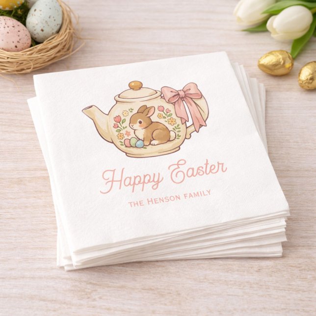 Personalized Easter Bunny Teapot Floral Party Napkins (Creator Uploaded)