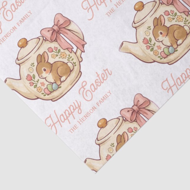 Personalized Easter Bunny Teapot Floral  Tissue Paper (Detail)