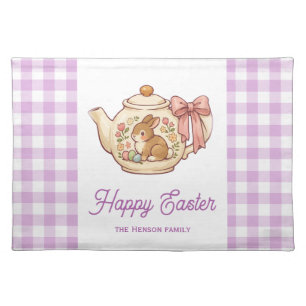 Personalized Easter Bunny Teapot Gingham Family Cloth Placemat