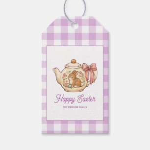 Personalized Easter Bunny Teapot Gingham Family Gift Tags