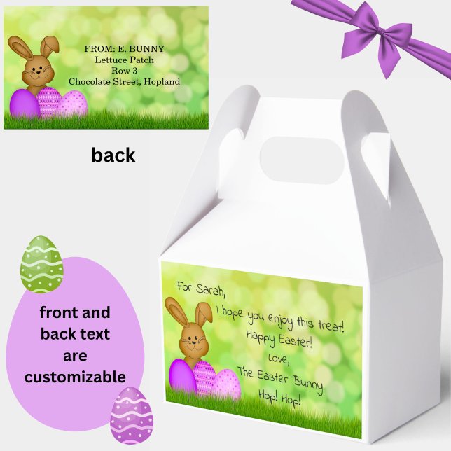 Personalized Easter Bunny to Kids Cute Favor Boxes (Cute personalized purple + green Easter favor boxes! Add a message from the Easter Bunny himself.)