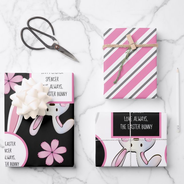 Personalized Easter Bunny Wrapping Paper Sheets (Front)