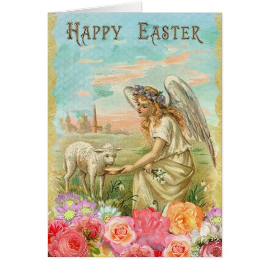 Personalized Easter Card, Vintage Angel with Lamb (Front)