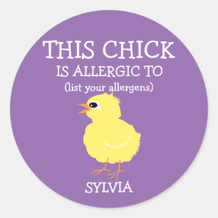 Personalized Easter Chick Allergy Alert Purple Classic Round Sticker