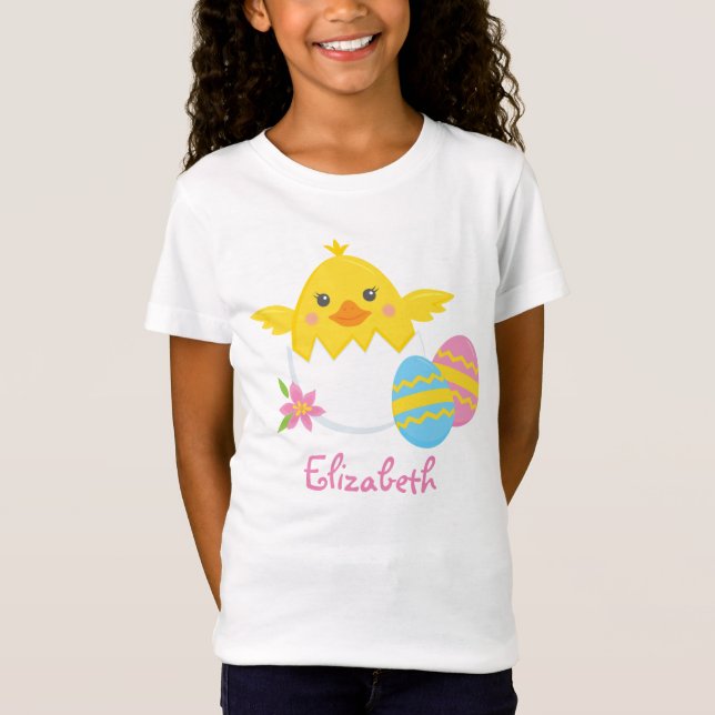Personalized Easter Chick Girl's Fine Jersey T-Shi T-Shirt (Front)