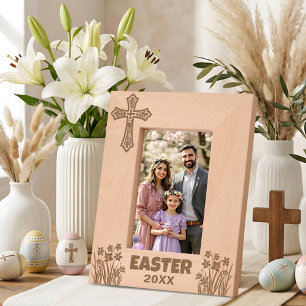 Personalized Easter Cross with Daffodils Engraved Frames