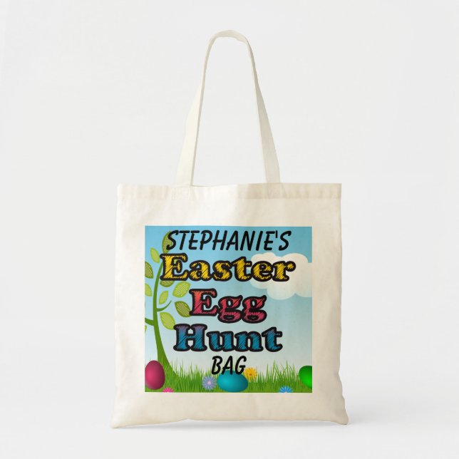 Personalized Easter Egg Hunt Basket Tote Bag (Front)