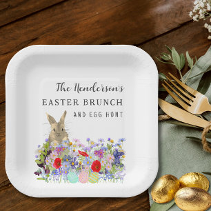 Personalized Easter Egg Hunt Brunch Bunny Floral Paper Plates