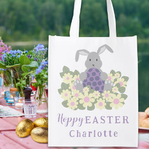 Personalized Easter Egg Hunt Bunny Floral Budget Grocery Bag