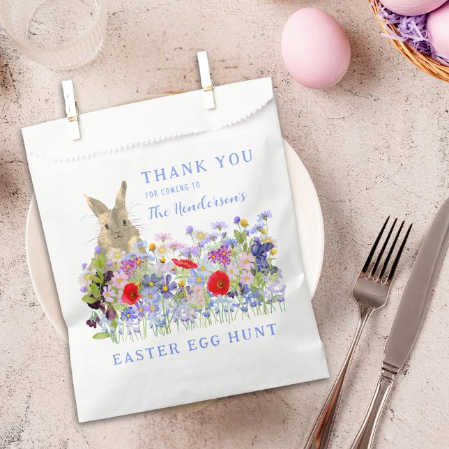 Personalized Easter Egg Hunt Bunny Floral Favor Bag (Personalized easter brunch egg hunt cute bunny floral thank you favor bag Watercolor wildflowers )