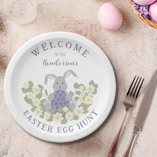 Personalized Easter Egg Hunt Bunny Spring Floral Paper Plates