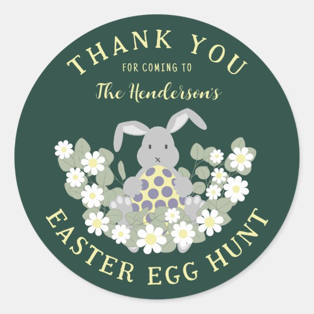 Personalized Easter Egg Hunt Bunny Thank You Classic Round Sticker (Front)