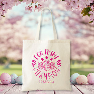 Personalized Easter Egg Hunt Champion Pink Girl Tote Bag