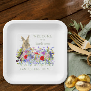 Personalized Easter Egg Hunt Cute Bunny Floral  Paper Plates