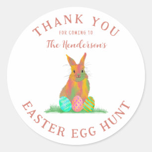 Personalized Easter Egg Hunt Cute Bunny Thank You Classic Round Sticker