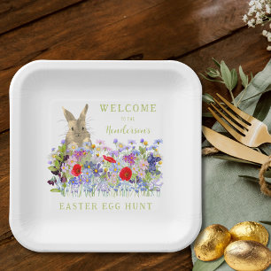 Personalized Easter Egg Hunt Cute Bunny Wildflower Paper Plates