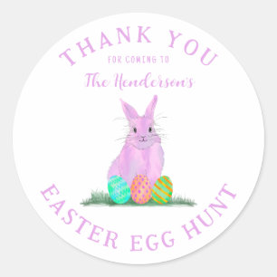 Personalized Easter Egg Hunt Pink Bunny Thank You Classic Round Sticker