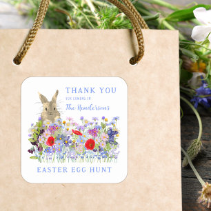 Personalized Easter Egg Hunt Wildflower Bunny Square Sticker