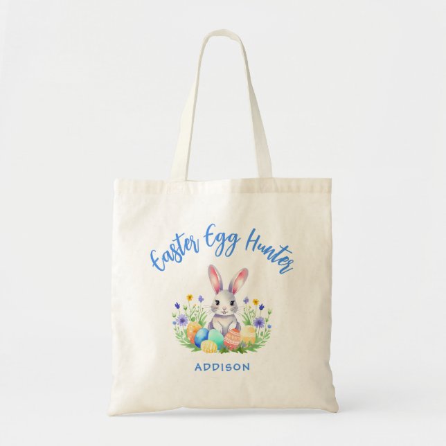 Personalized Easter Egg Hunter Bunny Tote Bag (Front)