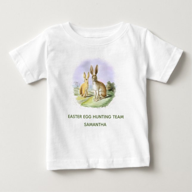 Personalized Easter Egg Hunting Team Bunny  Baby T-Shirt (Front)