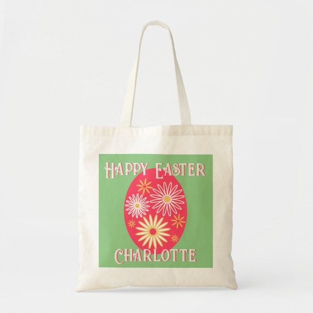 Personalized Easter Egg Modern Floral Tote Bag (Front)