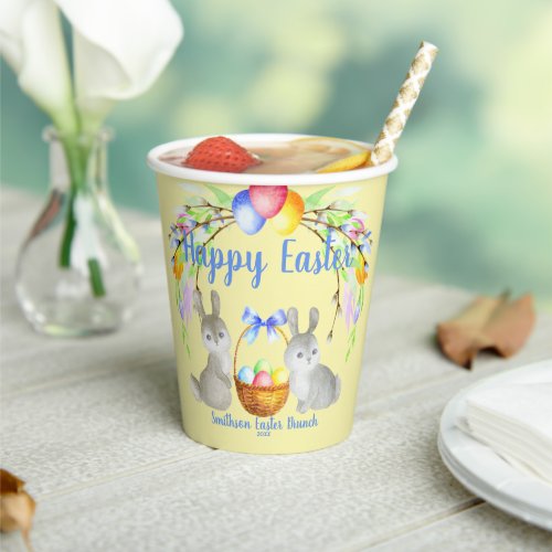 Personalized Easter Eggs Bunnies Flowers Yellow Paper Cups