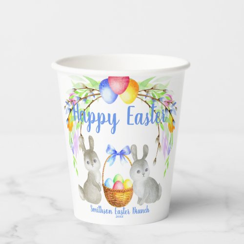 Personalized Easter Eggs Bunnies Spring Flowers Paper Cups