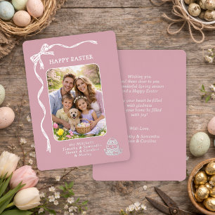Personalized Easter Family Photo Silver Ribbon Bow Foil Holiday Card