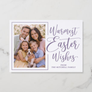 Personalized Easter Family Photo Violet Purple Letterpress Photo Cards
