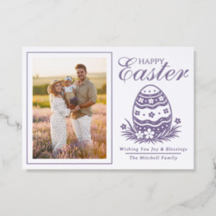 Personalized Easter Family Photo Violet Purple Letterpress Photo Cards