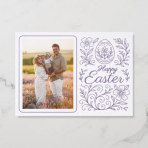 Personalized Easter Family Photo Violet Purple Letterpress Photo Cards
