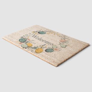 Personalized Easter Floral Egg Wreath Welcome Fiber Doormat