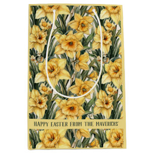 Personalized Easter Floral Watercolor Daffodil Me Medium Gift Bag