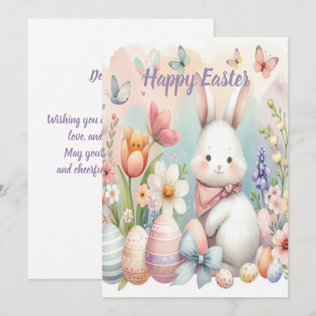 Personalized Easter Greeting Card Watercolor  (Front/Back)