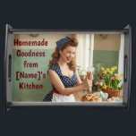 Personalized Easter Pin-Up Retro Serving Tray<br><div class="desc">Bring vintage charm to your holiday table with this stunning personalized Easter Pin-Up serving tray! Part of our exclusive Easter Retro Collection, this design features a nostalgic 1950s-style character in a cozy kitchen, making it a perfect centerpiece for spring brunch and family gatherings. Customization: Make it yours! This design includes...</div>
