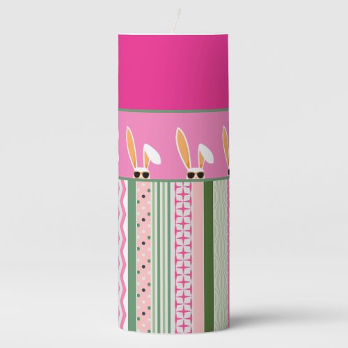 Personalized Easter Pink and Green White Rabbits Pillar Candle