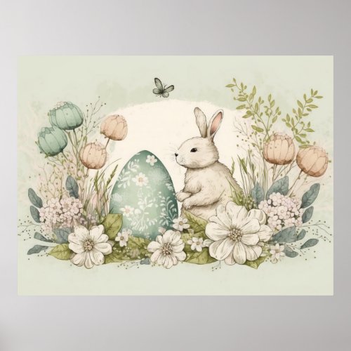 Personalized Easter Poster with Cute Bunny