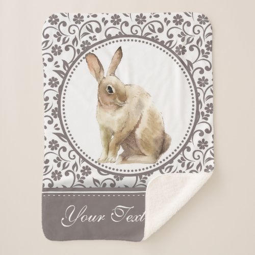 Personalized Easter Rabbit Floral Sherpa Blanket