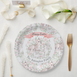 Personalized Easter Spring Deer Bunny Paper Plates