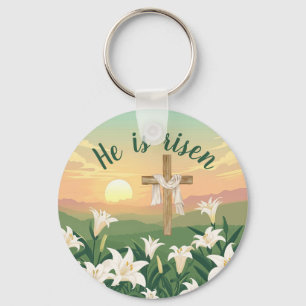 Personalized Easter sunrise Christian cross Keychain
