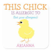 Personalized Easter Yellow Chick Allergy Alert Square Sticker