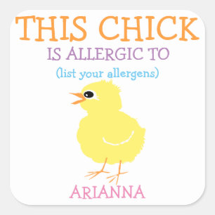 Personalized Easter Yellow Chick Allergy Alert Square Sticker