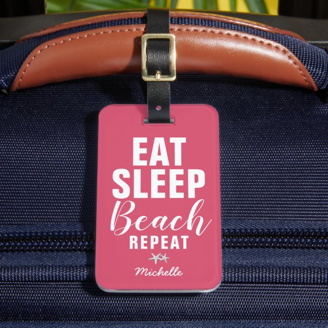 Personalized Eat Sleep Beach Repeat Travel Luggage Tag (Front Insitu 2)